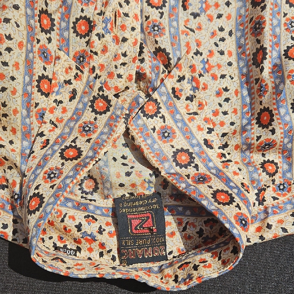 Zonarc Men's Floral Silk Dress Shirt - Cream and Orange